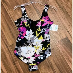 Swimsuits for All Beach Belle Bright Floral Sarong Front Swimsuit Size10 NWT